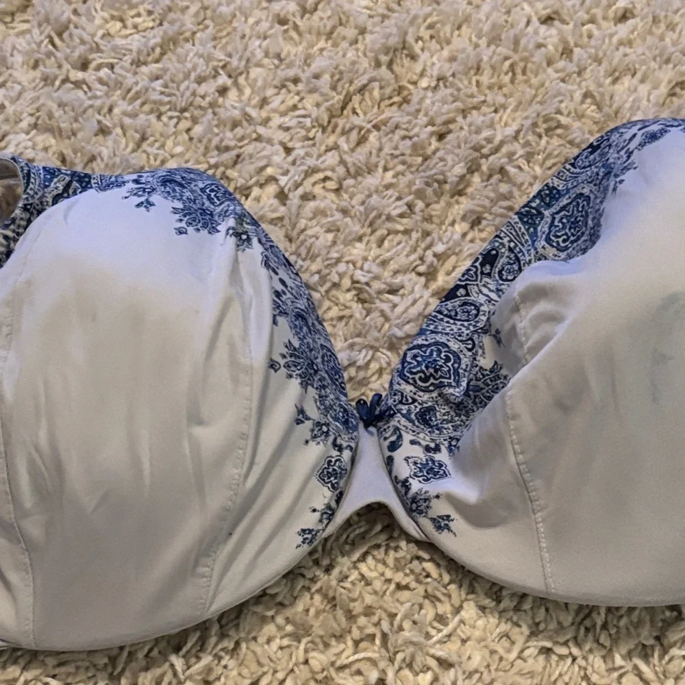 Cacique Blue and White Lace Accent Bra